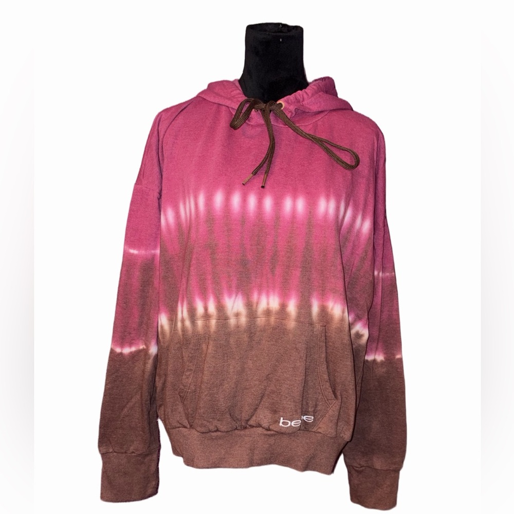 Bebe Sport Pink Brown Tie Dye Hoodie Thumb Holes 2X